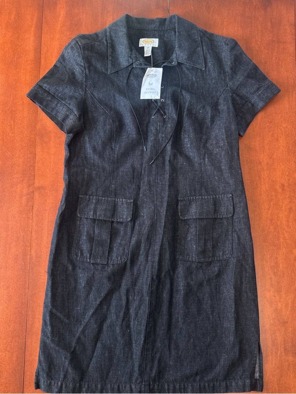 Talbots Dark Denim Lace-Up Pocket Dress